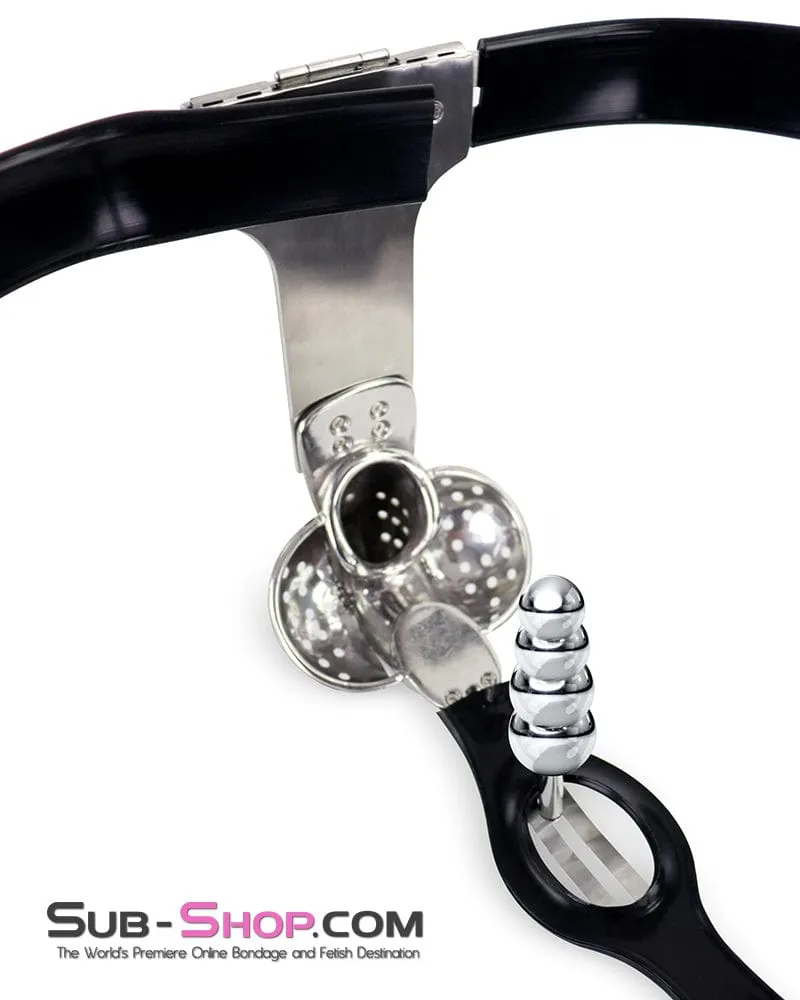 0446DL  Steel Lockdown Chastity Belt with Dual-Lock Cock Shield & Anal Intruder Plug