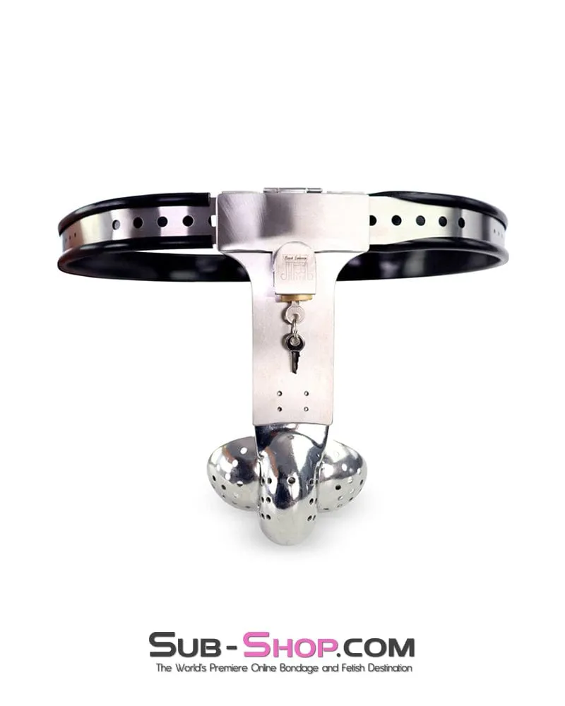 0446DL  Steel Lockdown Chastity Belt with Dual-Lock Cock Shield & Anal Intruder Plug