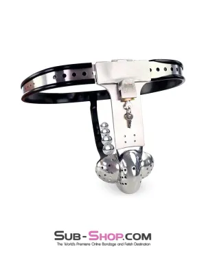 0446DL  Steel Lockdown Chastity Belt with Dual-Lock Cock Shield & Anal Intruder Plug