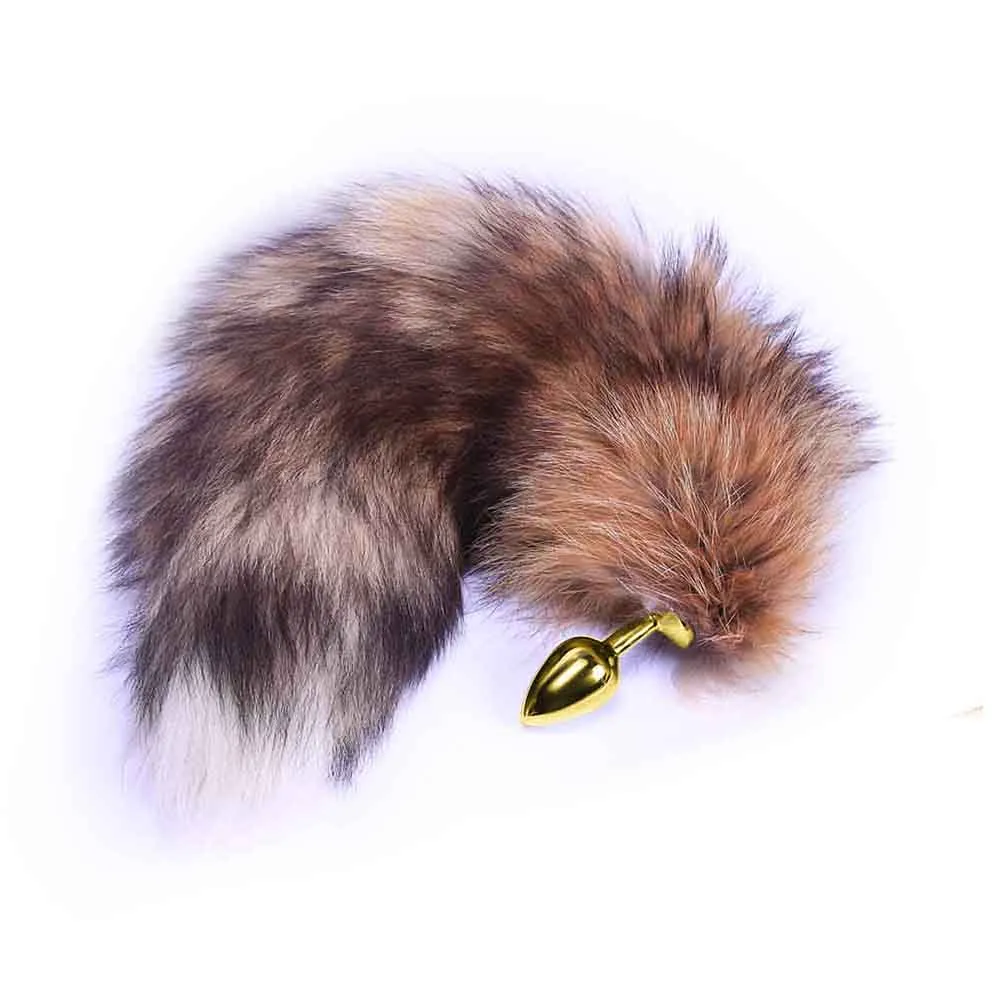 14 Brown Fox Tail Stainless Steel Butt Plug