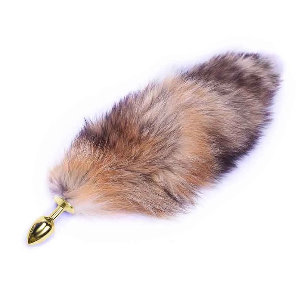14 Brown Fox Tail Stainless Steel Butt Plug