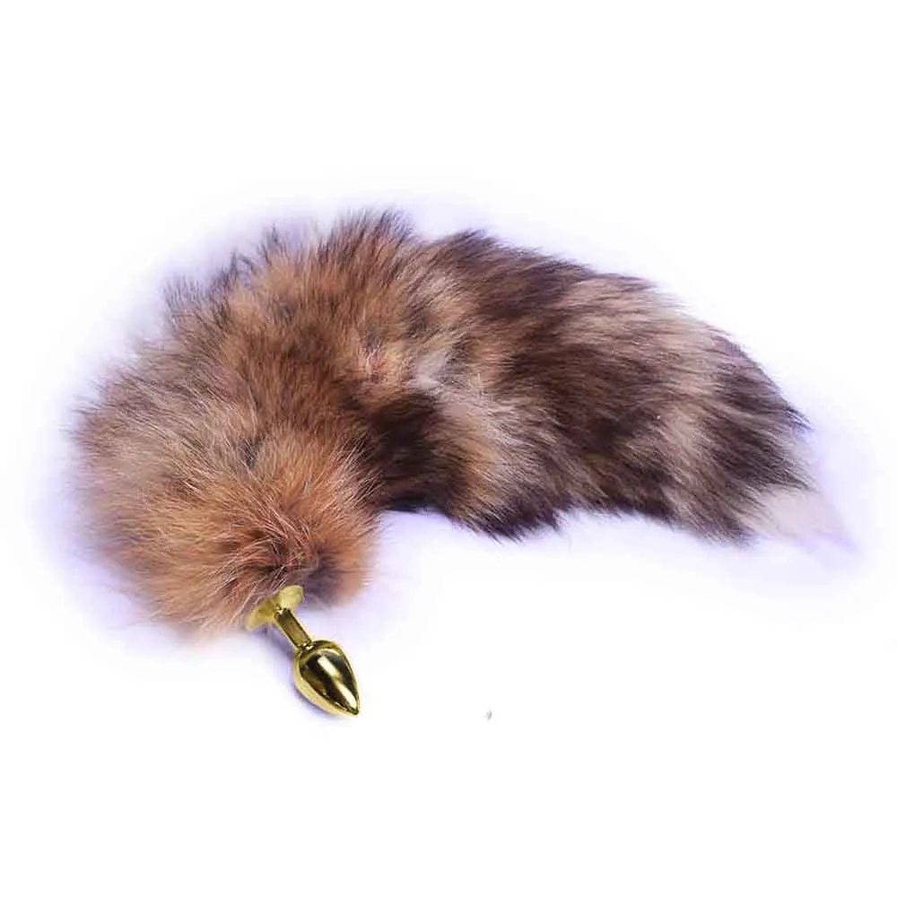 14 Brown Fox Tail Stainless Steel Butt Plug