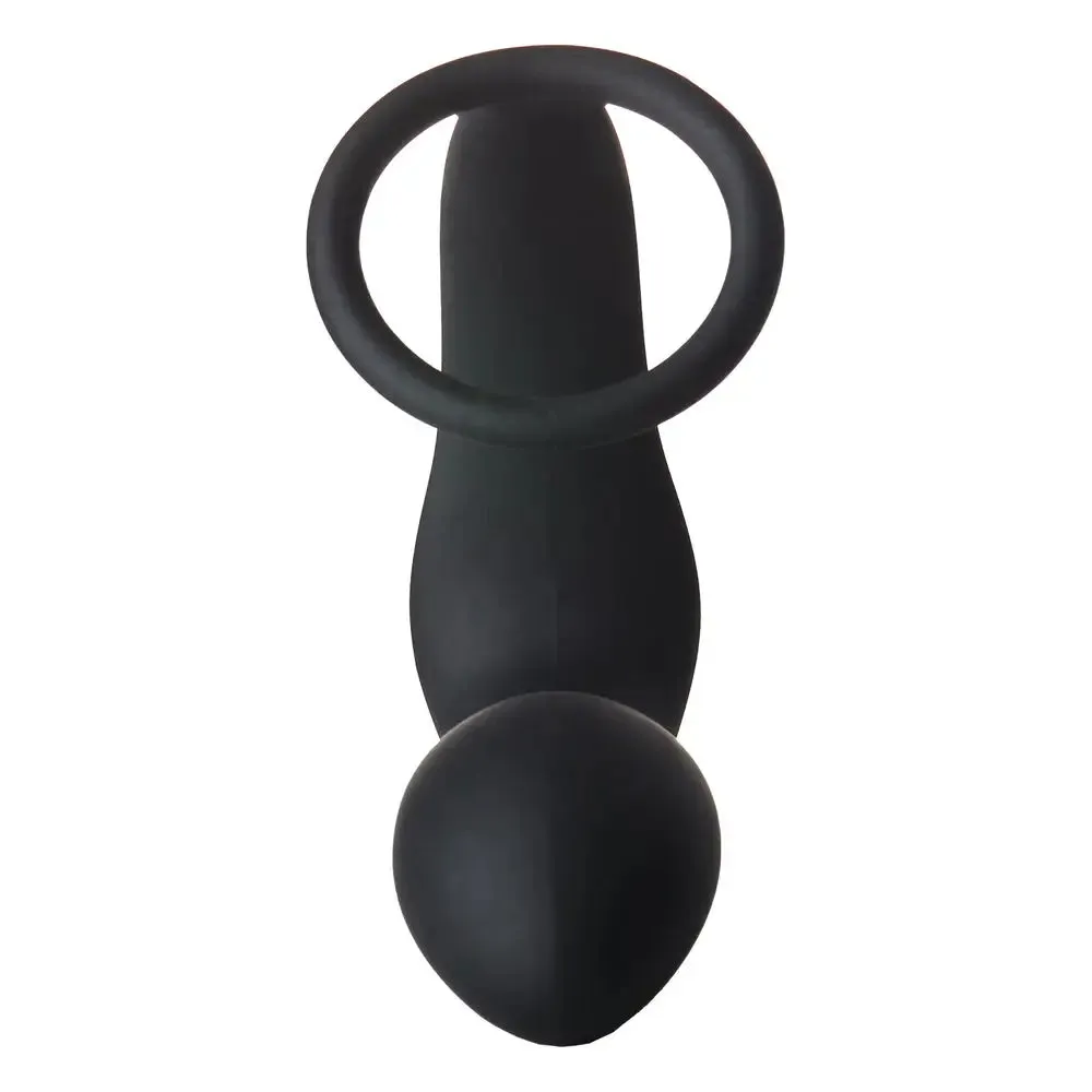 4.5-inch Dream Toys Silicone Black Vibrating Anal Plug with Cockring