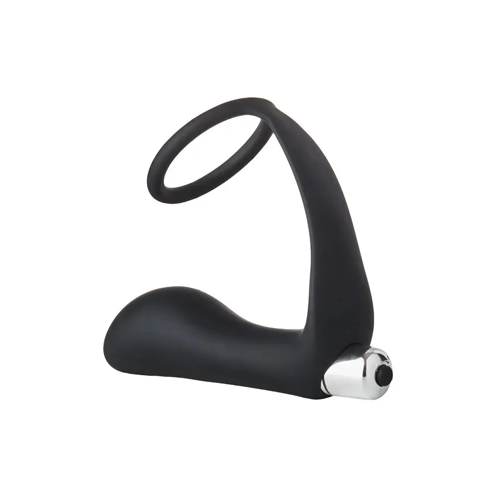 4.5-inch Dream Toys Silicone Black Vibrating Anal Plug with Cockring