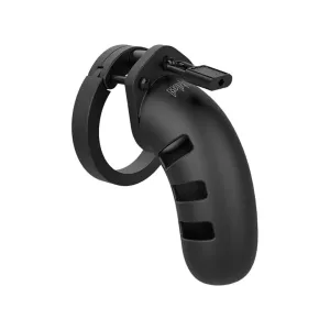 4.5-inch Shots Silicone Black Male Chastity Cage with Padlock