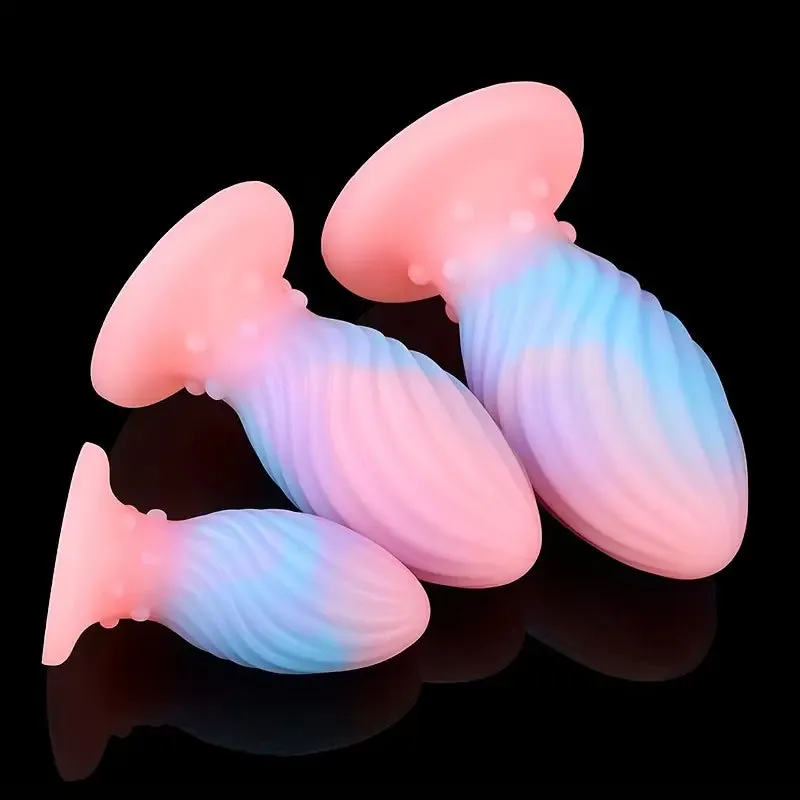Blue Pink Luminous Mixed Color Soft Silicone Threaded Dragon Egg Anal Plug