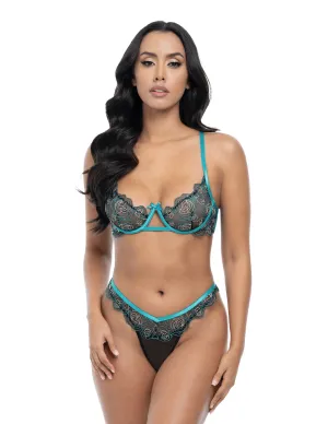 Fina Underwire Contrast Rose Lace Embroidered Bra & Thong Set