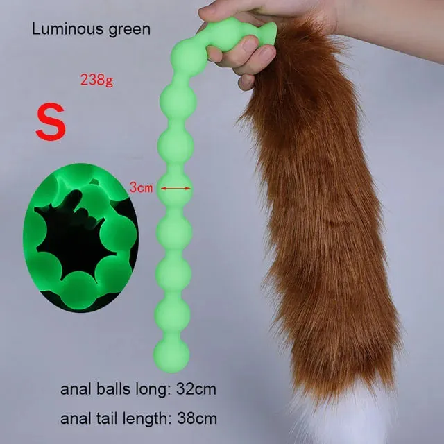 Long Anal Beads BDSM Tail Butt Plug - Big Anal Expansion Luminous Anal Sex Toy