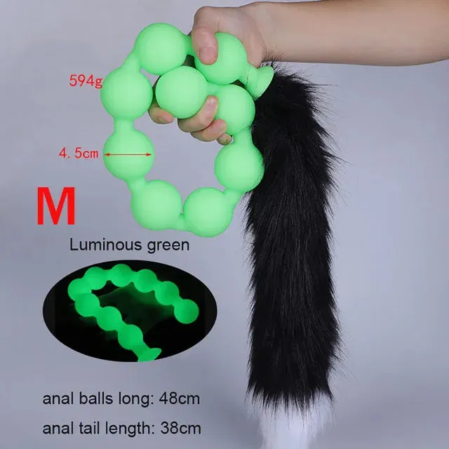 Long Anal Beads BDSM Tail Butt Plug - Big Anal Expansion Luminous Anal Sex Toy