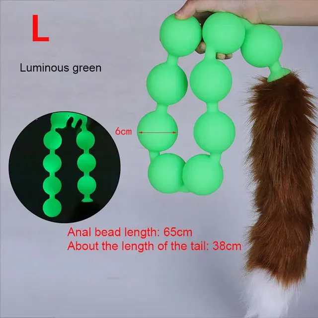 Long Anal Beads BDSM Tail Butt Plug - Big Anal Expansion Luminous Anal Sex Toy