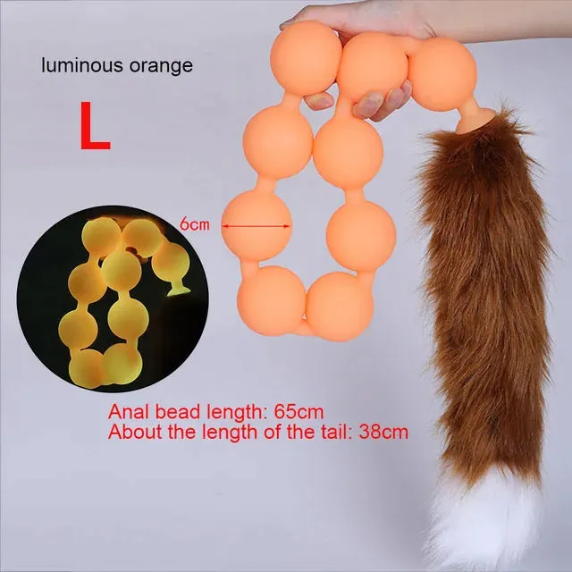 Long Anal Beads BDSM Tail Butt Plug - Big Anal Expansion Luminous Anal Sex Toy