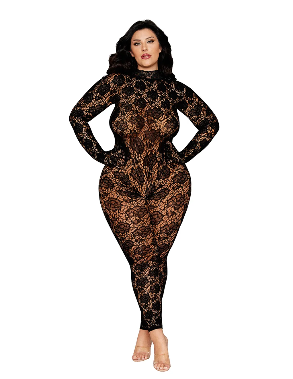 Long Sleeve Gloved Rose Knit Bodystocking