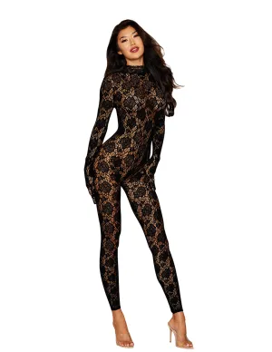 Long Sleeve Gloved Rose Knit Bodystocking