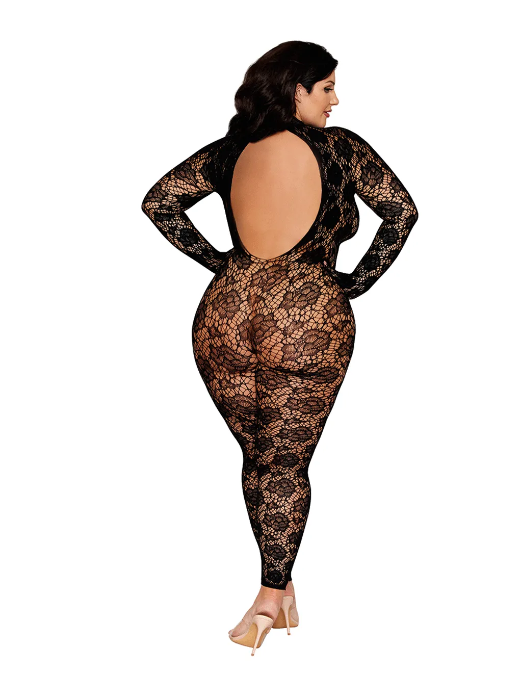 Long Sleeve Gloved Rose Knit Bodystocking