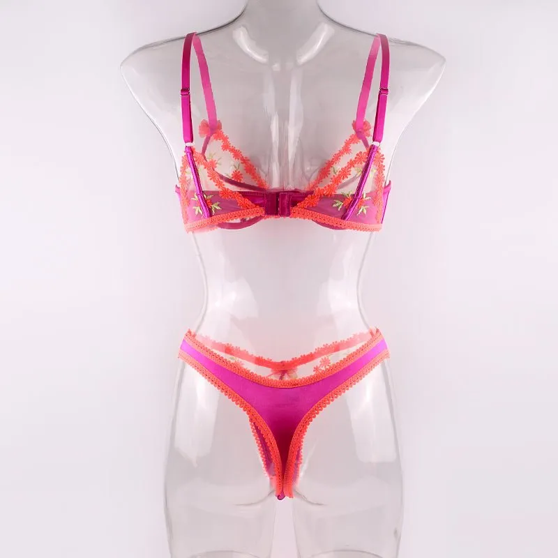Love Me Pink Floral Embroidery Lingerie Set