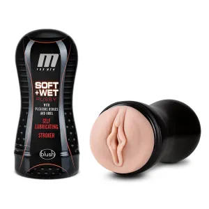 M for Men Soft   Wet Pussy with Pleasure Ridges & Orbs Self-Lubricating Vagina Stroker Beige