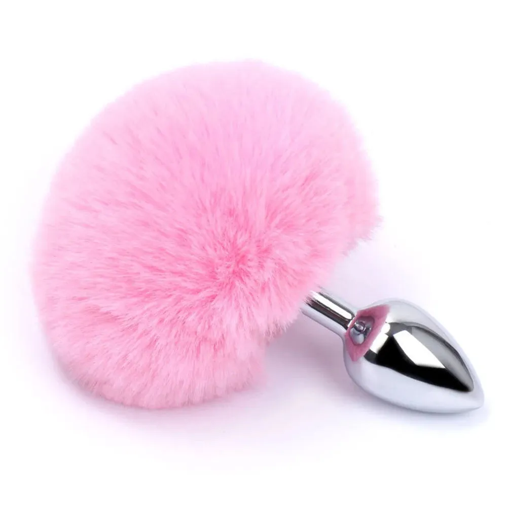 Metal Dildo Rabbit Tail Anal Plug - Small Stainless Steel Butt Plug Anal Toys