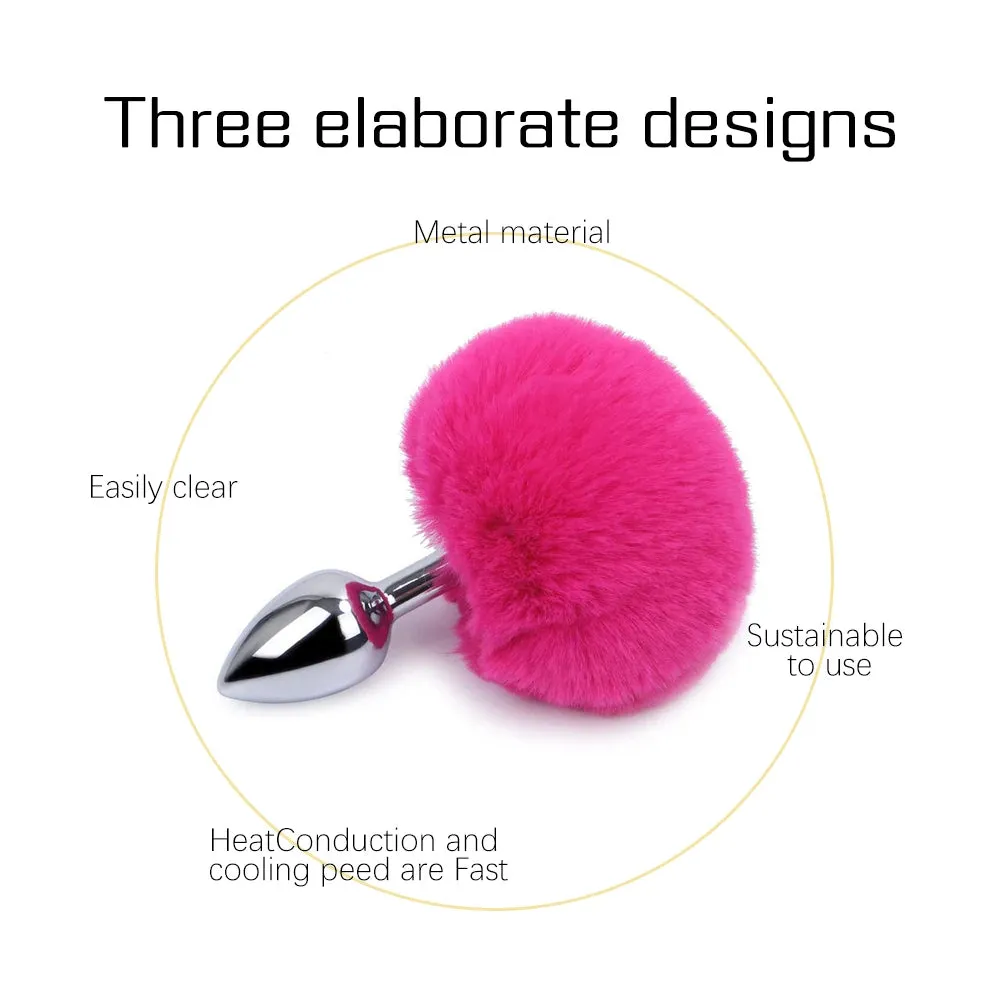 Metal Dildo Rabbit Tail Anal Plug - Small Stainless Steel Butt Plug Anal Toys