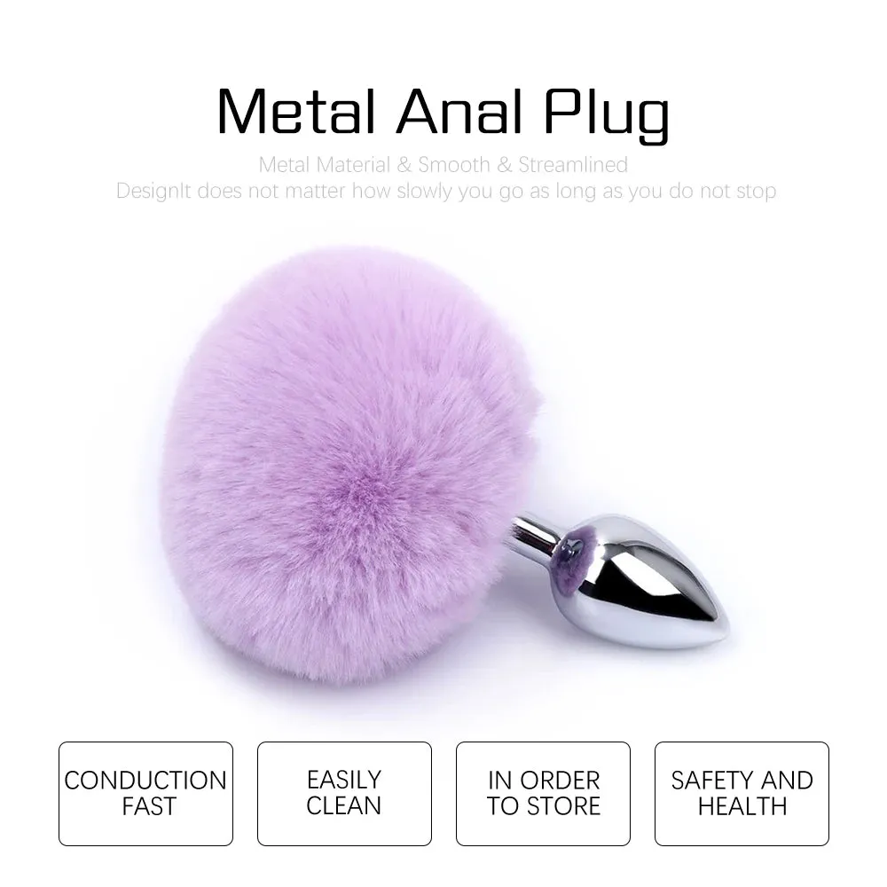 Metal Dildo Rabbit Tail Anal Plug - Small Stainless Steel Butt Plug Anal Toys