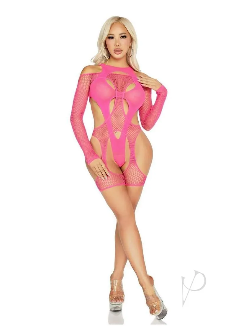Off Shoulder Net Garter Teddy 2pc Mag Os