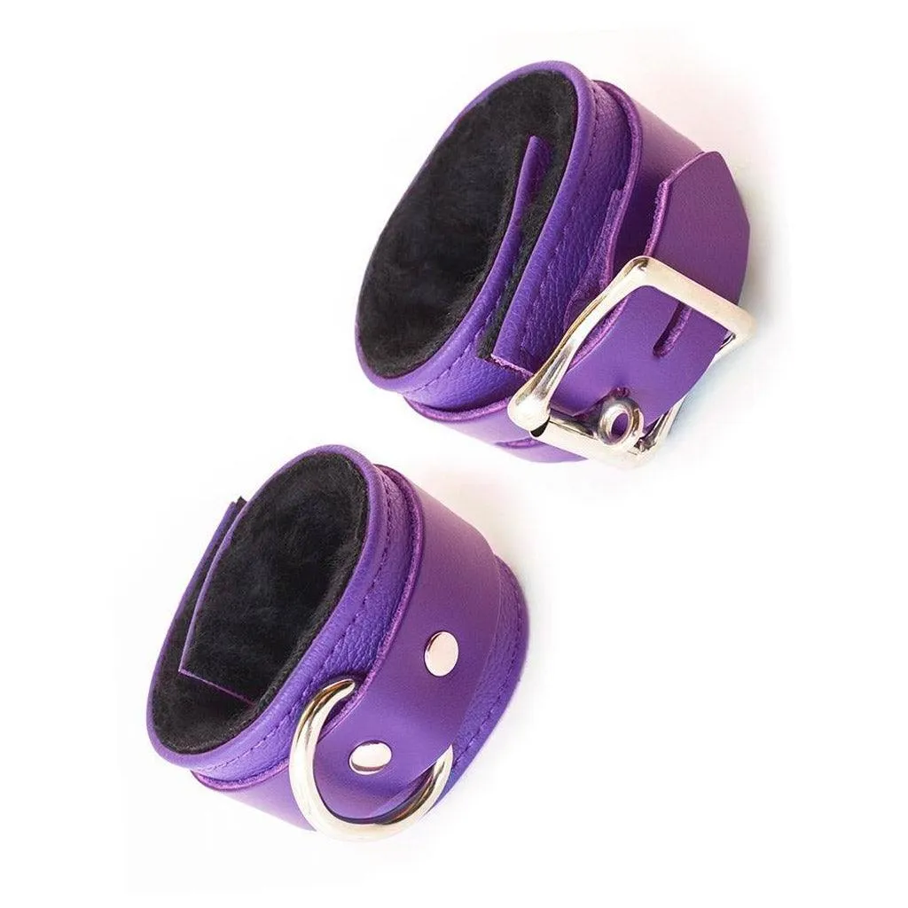 Purple Fleece Lined Garment Leather Wrist Cuffs