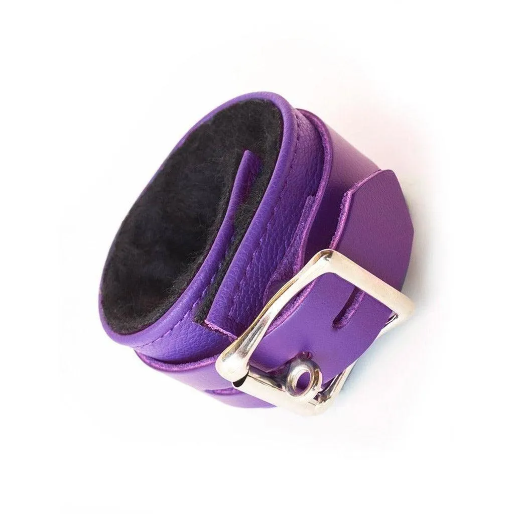 Purple Fleece Lined Garment Leather Wrist Cuffs