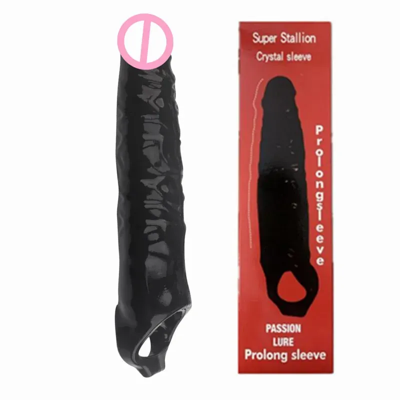 Realistic Black Dildo Cock Sleeve - Big Penis Eextender Silicone Strectchy Sex Toys for Men