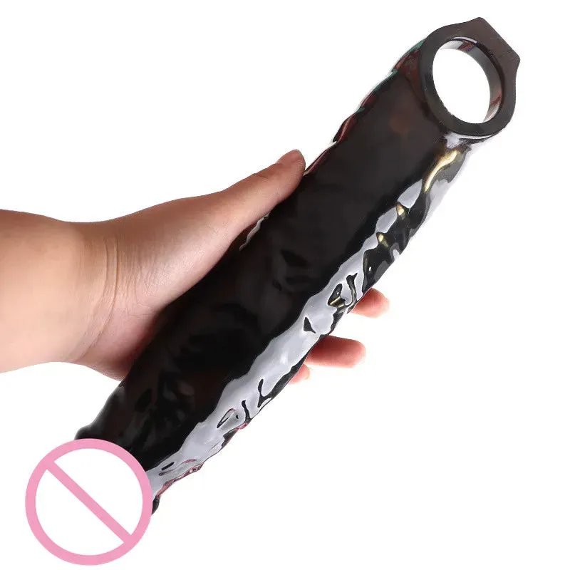 Realistic Black Dildo Cock Sleeve - Big Penis Eextender Silicone Strectchy Sex Toys for Men