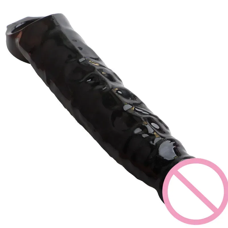 Realistic Black Dildo Cock Sleeve - Big Penis Eextender Silicone Strectchy Sex Toys for Men