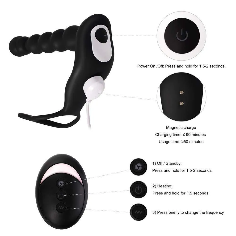 Remote Control Anal Beads Prostate Massager - Vibrating Cock Ring Male Sex Toys