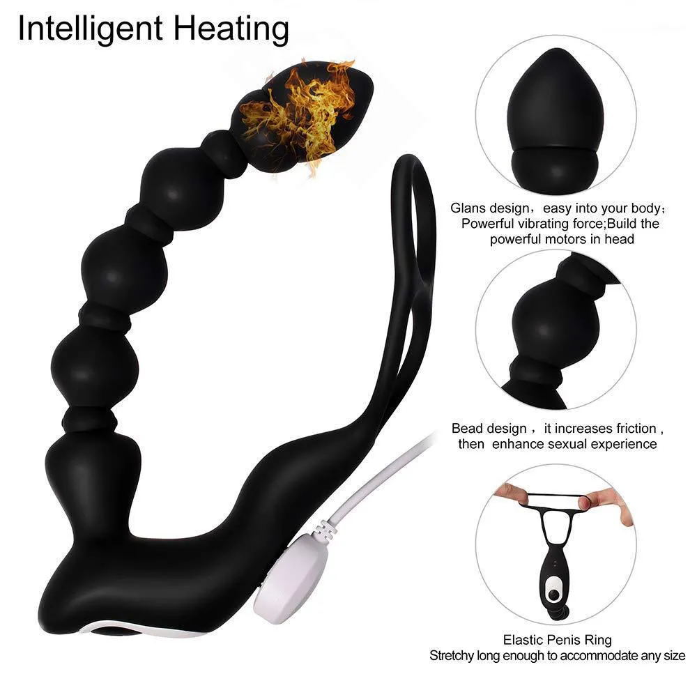 Remote Control Anal Beads Prostate Massager - Vibrating Cock Ring Male Sex Toys