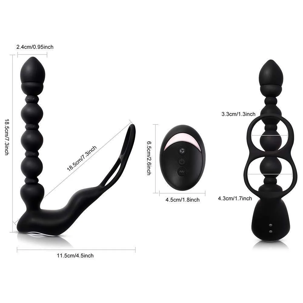 Remote Control Anal Beads Prostate Massager - Vibrating Cock Ring Male Sex Toys