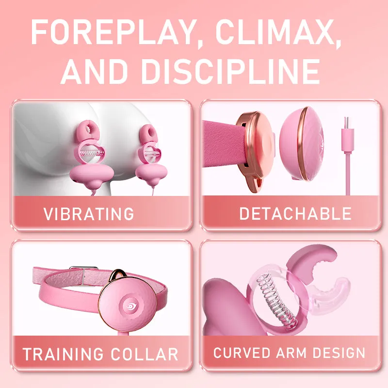Remote Control Nipple Clamps Vibrator - Pink Neck Restriants BDSM Sex Toys for Women