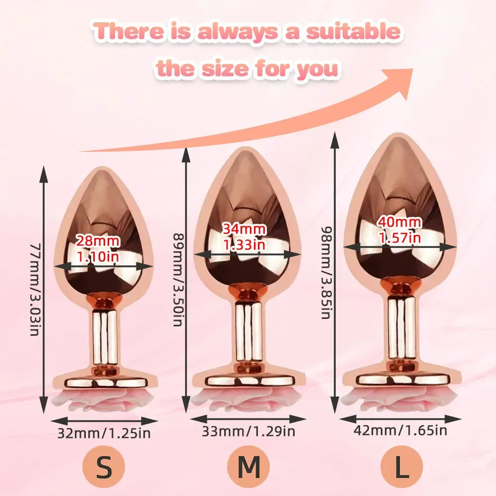 Rose Gold Butt Plug - 3pcs Metal Anal Plug Sex Toys for Men Women Beginners