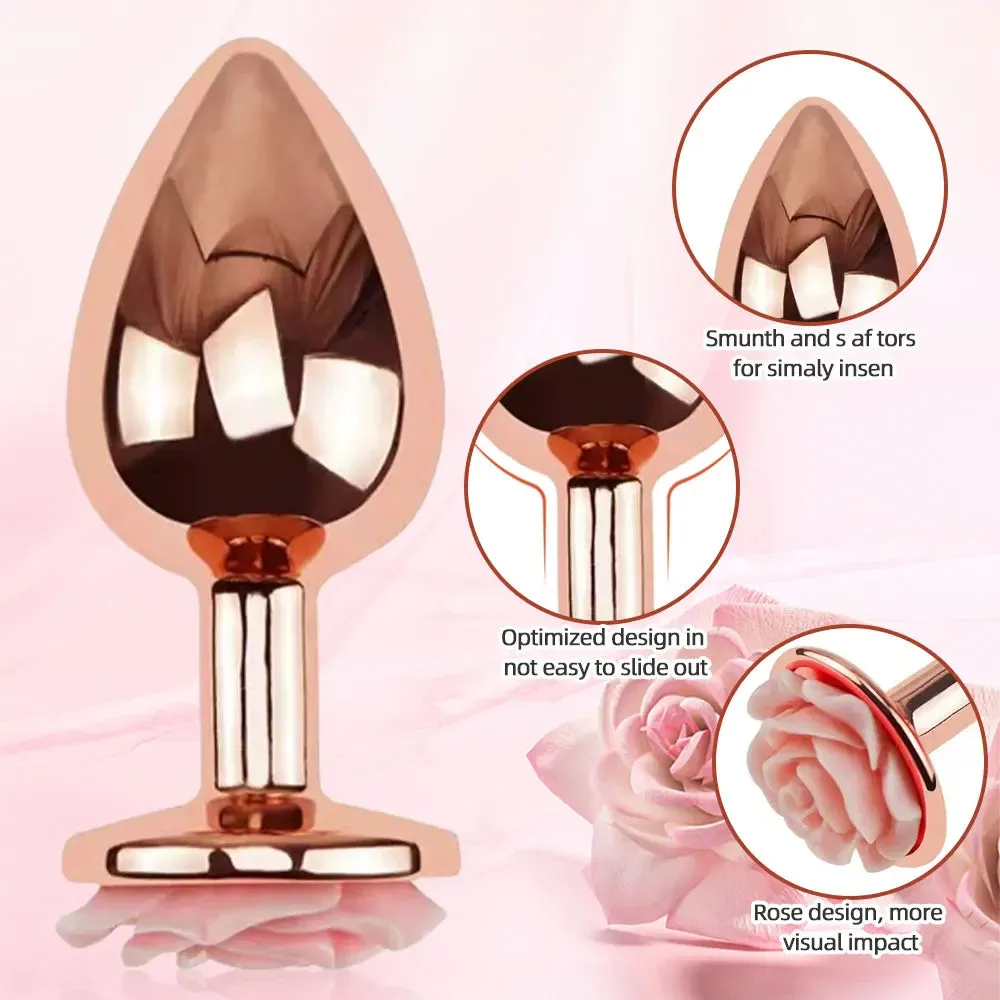 Rose Gold Butt Plug - 3pcs Metal Anal Plug Sex Toys for Men Women Beginners
