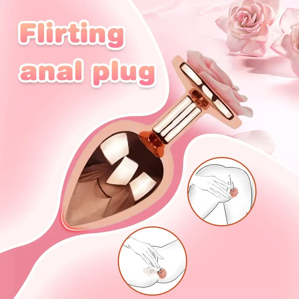 Rose Gold Butt Plug - 3pcs Metal Anal Plug Sex Toys for Men Women Beginners