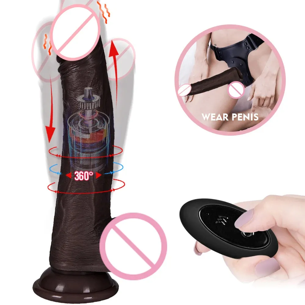 Strapless Strap On Thrusting Dildo - Remote Control 360° Rotating Realistic Dildos Suction Cup Hands-free Play