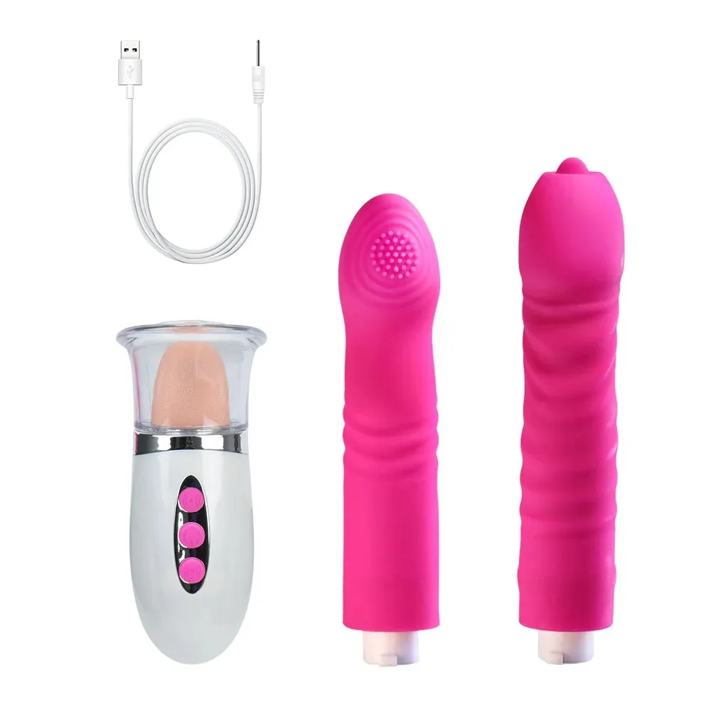 Tongue Clit Vibrator - Changeable Nipple Clamps Thrusting Vibrating Dildo Sex Toys