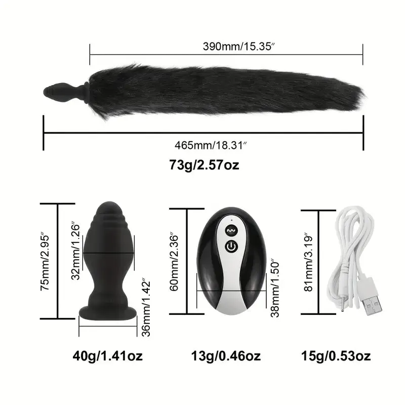 Unisex Controllable Vibrating Anal Plug Tail Detachable Role Playing Sex Toy